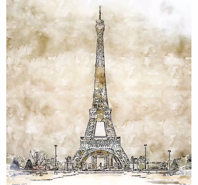 Tapisserie beige peinture aquarelle tour eiffel - TenStickers