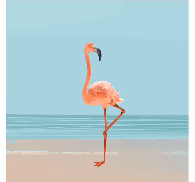 Tapisserie bleu image de flamant sur sable - TenStickers