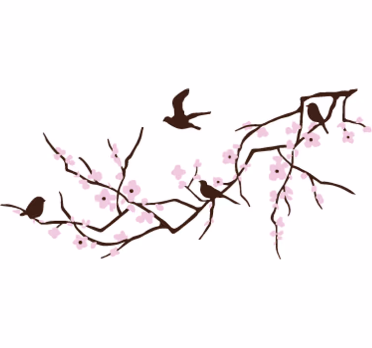 Tapisserie blanc décorative avec cadre horizontal et oiseaux - TenStickers