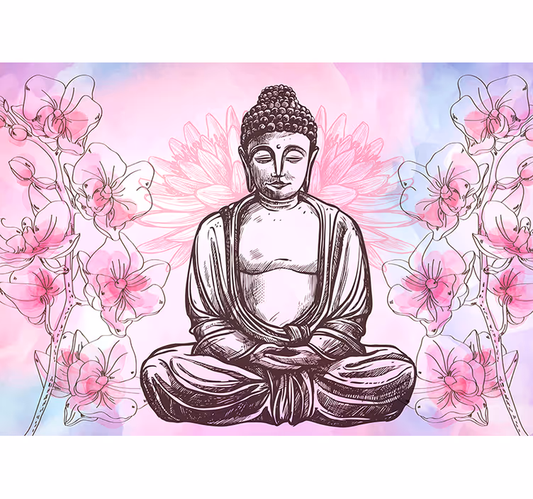 Tapisserie rose harmonie florale bouddha - TenStickers