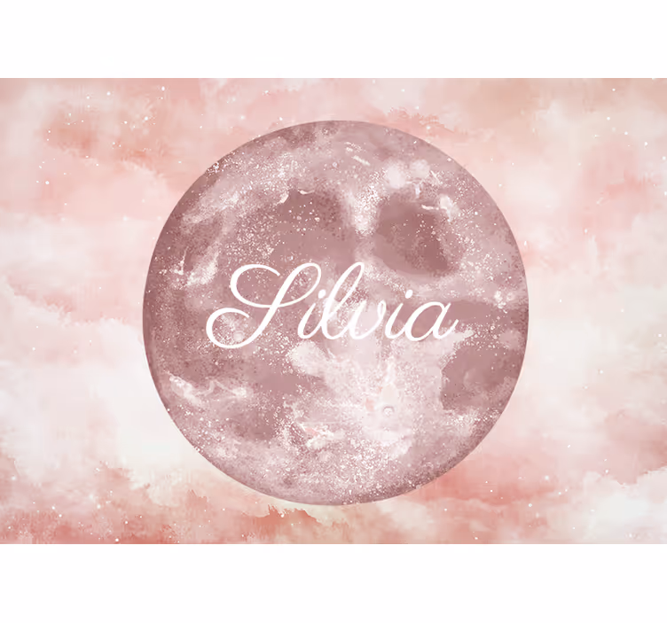 Tapisserie rose lune avec prénom - TenStickers