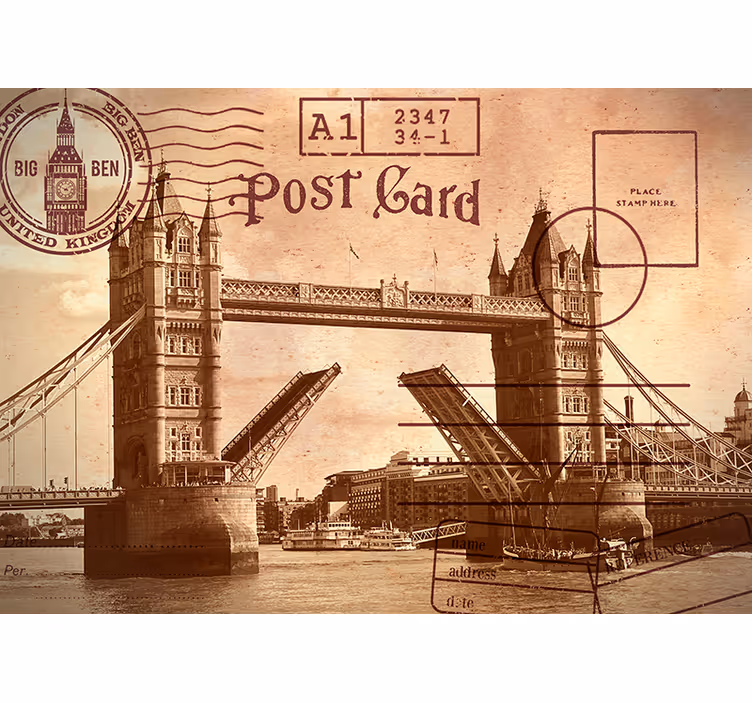Tapisserie londres carte postale vintage londres - TenStickers
