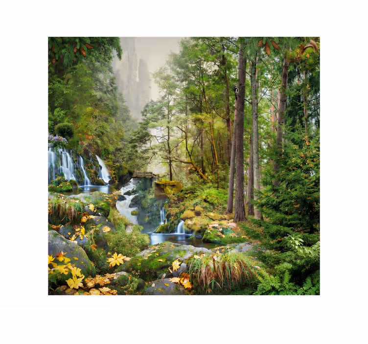 Papiers peints nature lac de forêt avec cascade - TenStickers