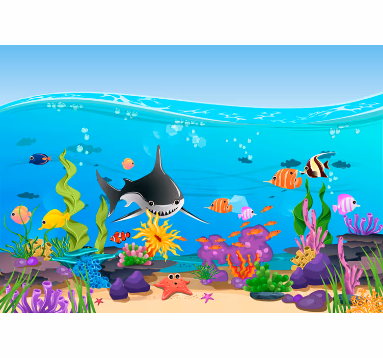 Tapisserie murale chambre enfant dessin vie sous-marine - TenStickers