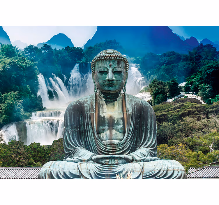 Papier peint zen paysage cascade bouddha - TenStickers