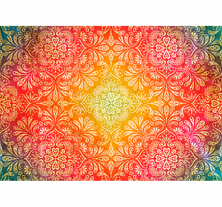 Papier peint zen fleur rouge et jaune - TenStickers