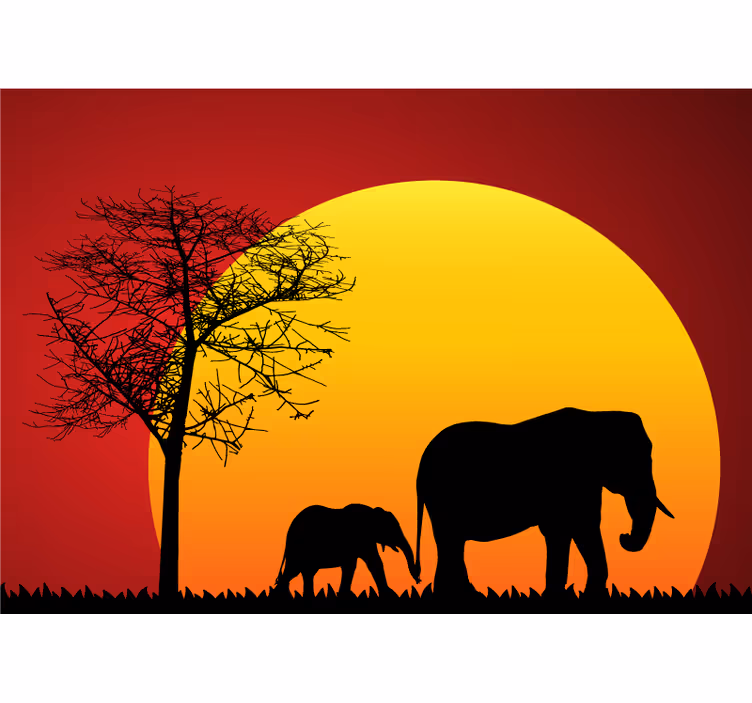 Tapisserie animaux éléphants au crépuscule - TenStickers