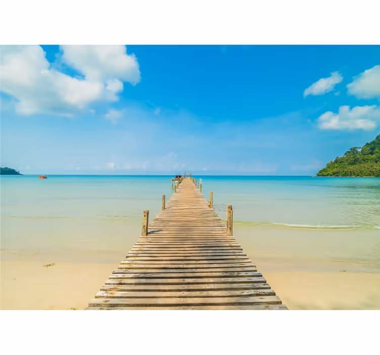 Tapisserie mer vue sur un quai en bois - TenStickers