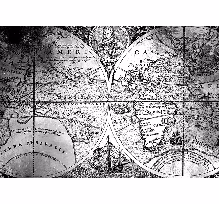 Papier peint Carte du monde noir et blanc - TenStickers