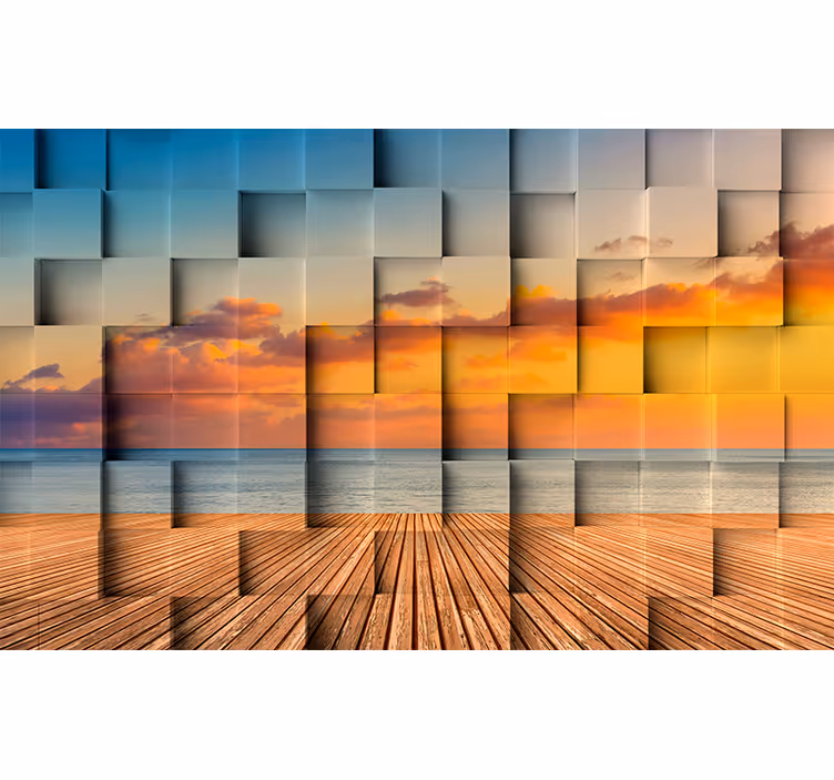 Papier peint 3d vue sur l'océan au coucher de soleil - TenStickers