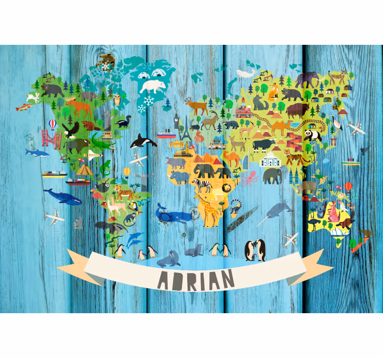 Tapisserie carte du monde carte des animaux interactive - TenStickers