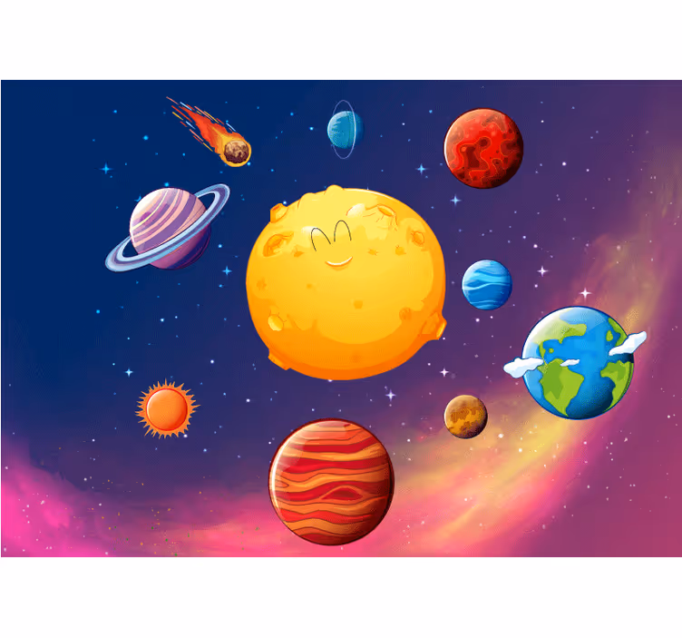Tapisserie fantaisie personnages planète heureuse - TenStickers