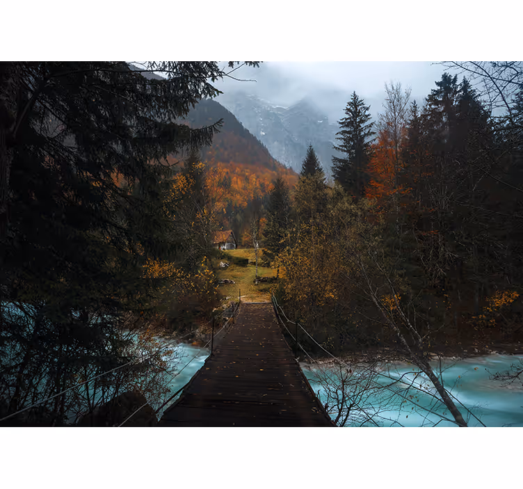 Tapisserie paysage chemin du pont en bois - TenStickers