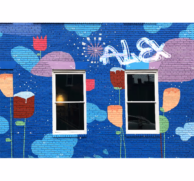 Tapisserie graffiti éléments floraux colorés - TenStickers