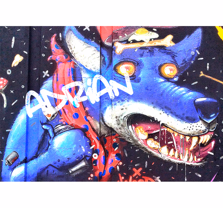 Tapisserie graffiti loup bleu personnalisable - TenStickers