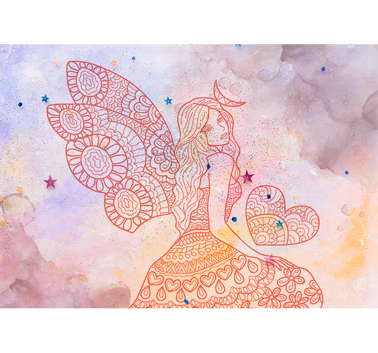 Tapisserie fantaisie fée au grand cœur - TenStickers