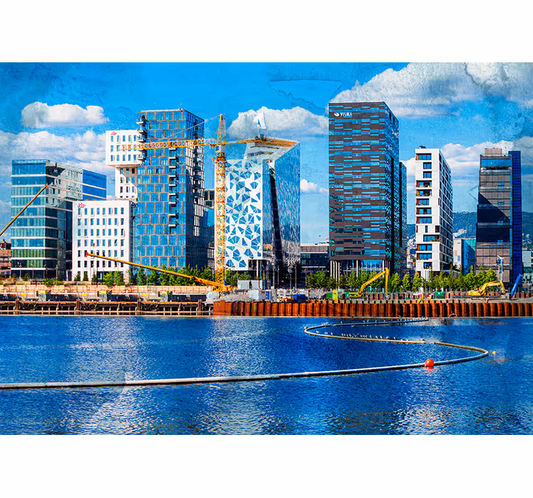 Tapisserie villes et pays paysage urbain moderne - TenStickers