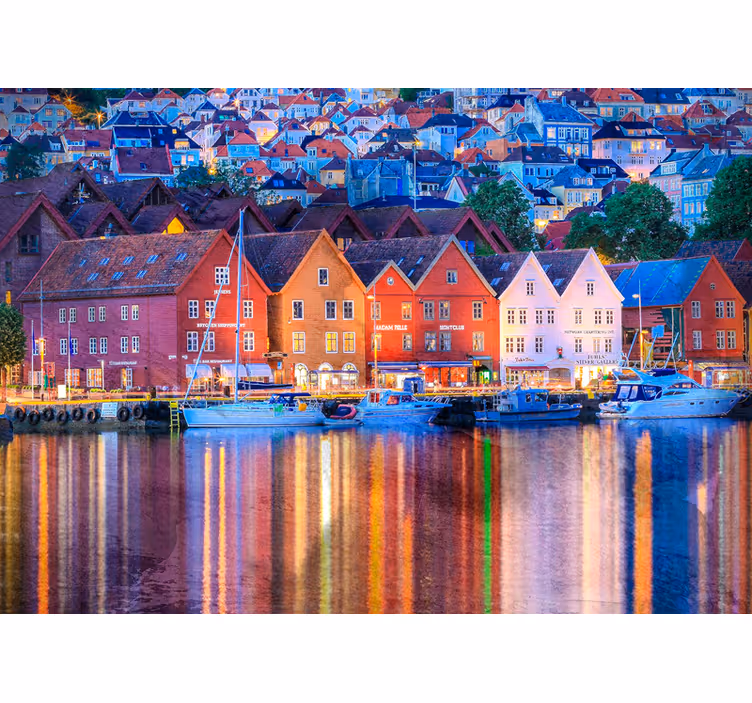 Tapisserie villes et pays maisons côtières colorées - TenStickers