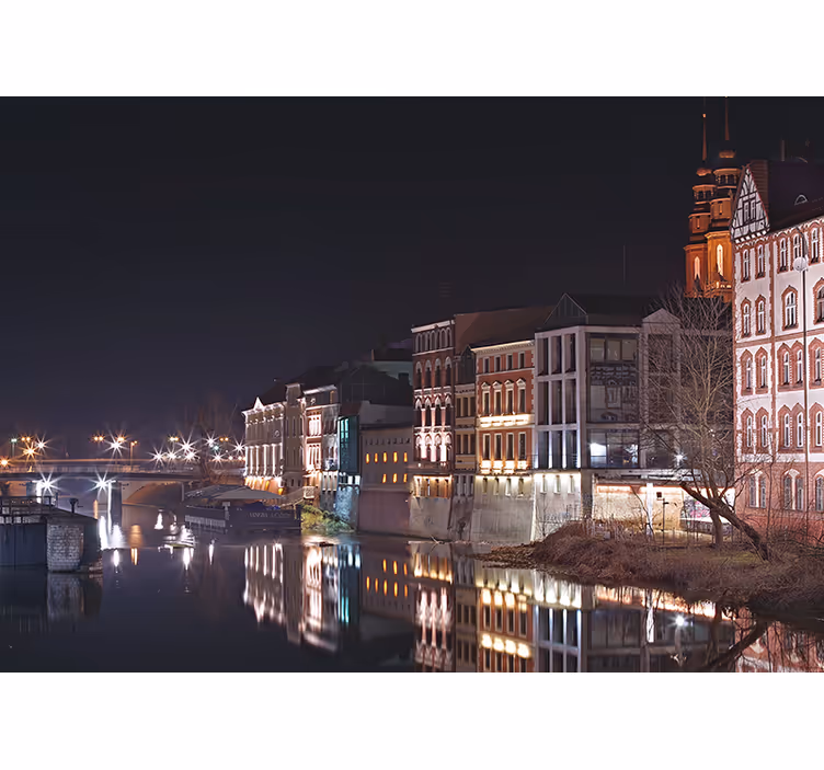 Tapisserie villes et pays architecture fluviale illuminée - TenStickers