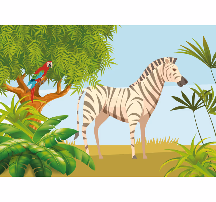 Tapisserie animaux scène de zèbre et perroquet - TenStickers