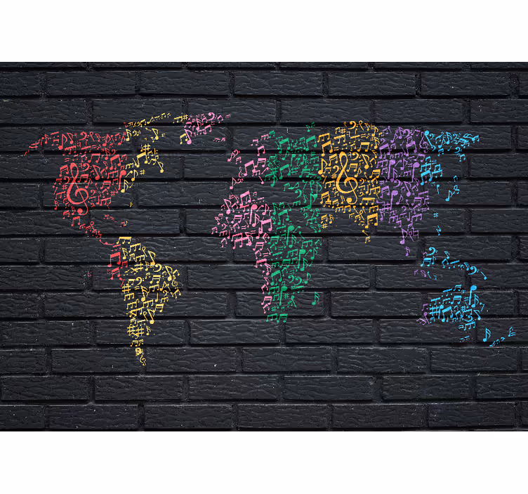Tapisserie musique carte du monde musical - TenStickers