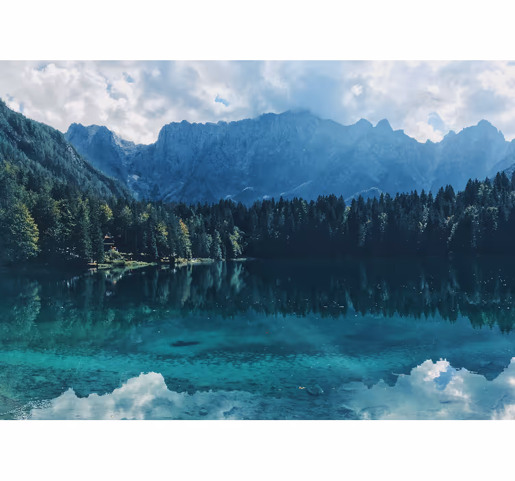 Tapisserie paysage Écho des montagnes et lac - TenStickers