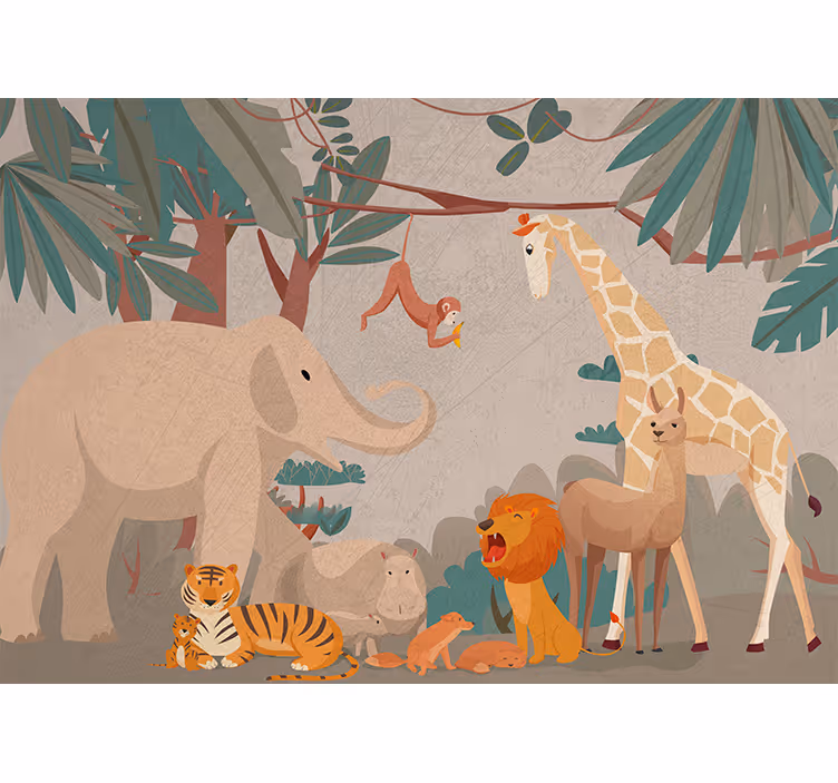 Tapisserie animaux rassemblement d'animaux de safari - TenStickers