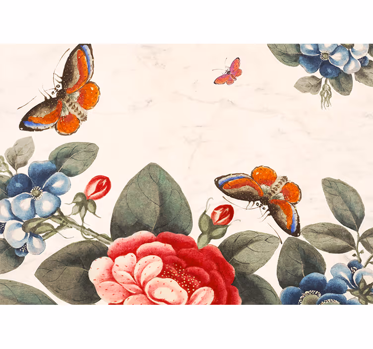 Tapisserie fleur insectes voltigeants et fleurs - TenStickers