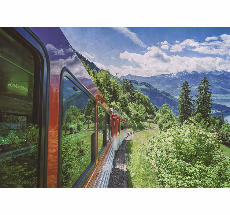 Tapisserie paysage voyage en train de montagne - TenStickers