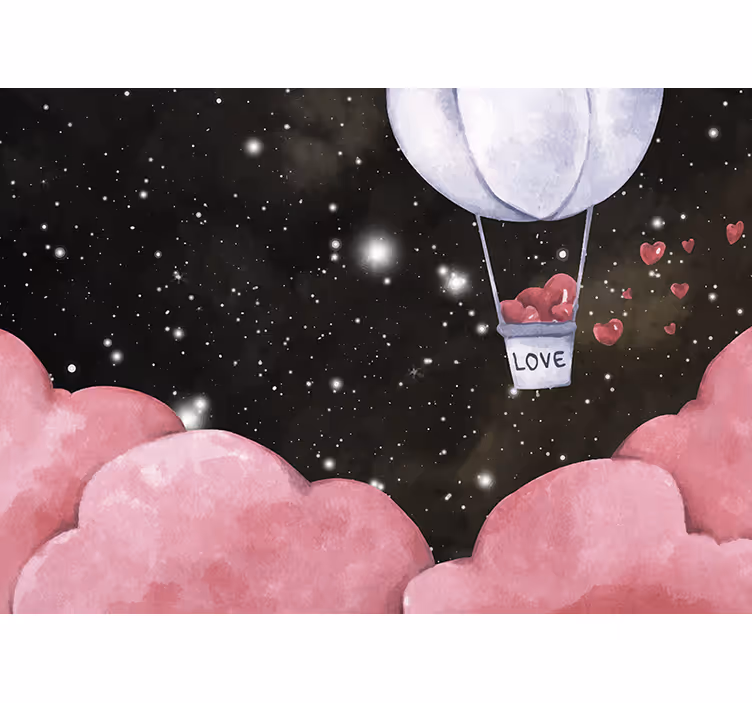 Tapisserie amour voyage en ballons cœur - TenStickers