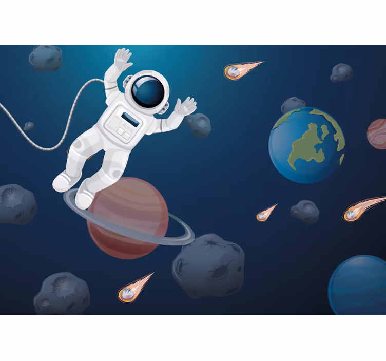Tapisserie fantaisie cosmonautes dans le cosmos - TenStickers