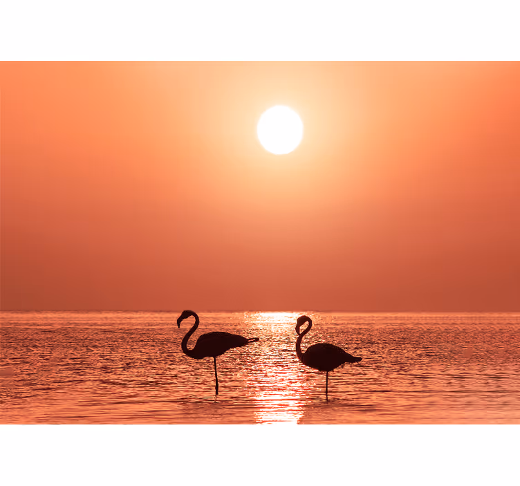 Tapisserie animaux scène de coucher de soleil flamant - TenStickers