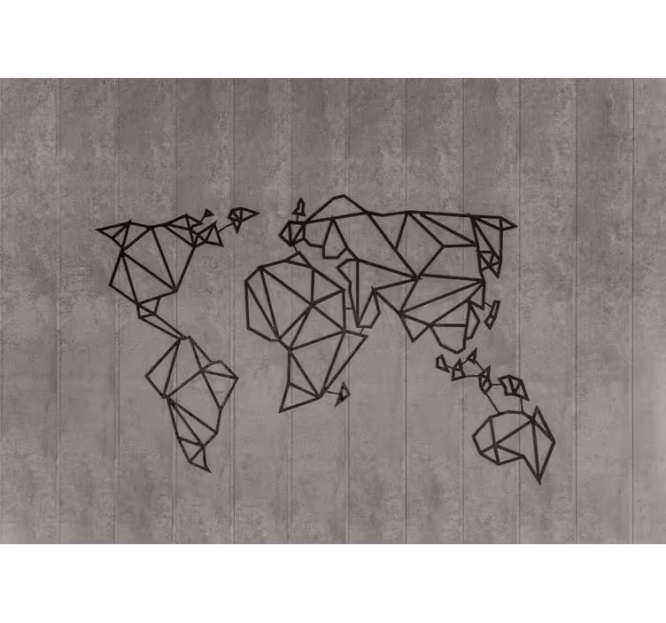 Tapisserie carte du monde contour géométrique - TenStickers