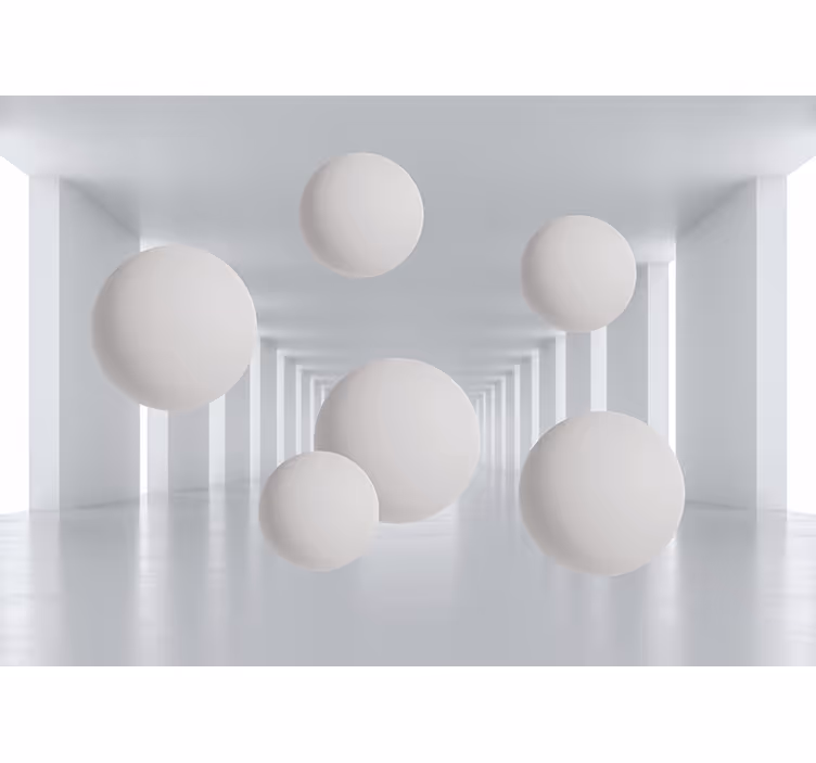 Tapisserie abstraite sphères blanches flottantes - TenStickers