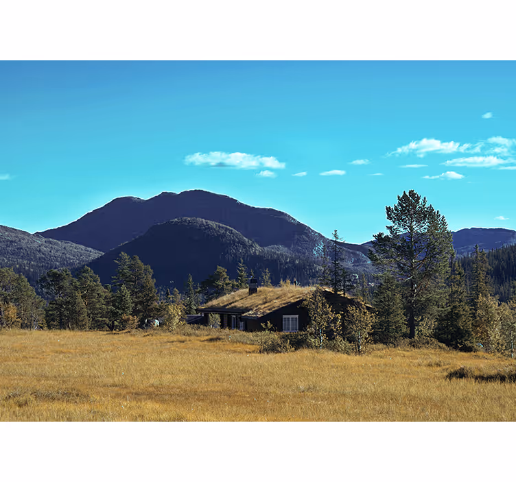 Tapisserie paysage refuge de montagne - TenStickers