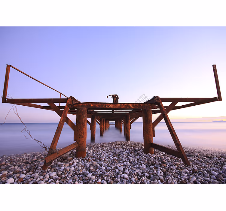 Tapisserie paysage quai rustique au coucher de soleil - TenStickers