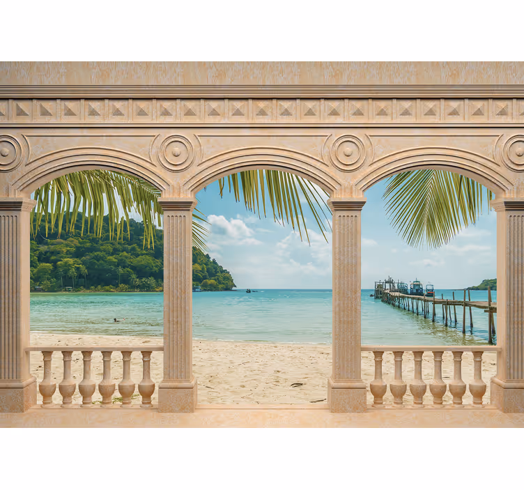 Tapisserie paysage perspective de rivage exotique - TenStickers