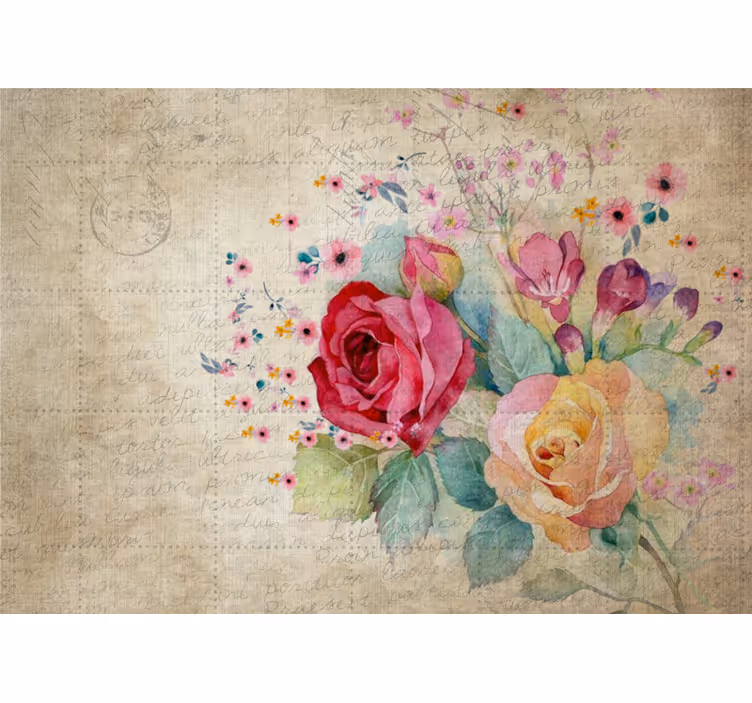 Tapisserie fleur composition Épanouissement rose - TenStickers