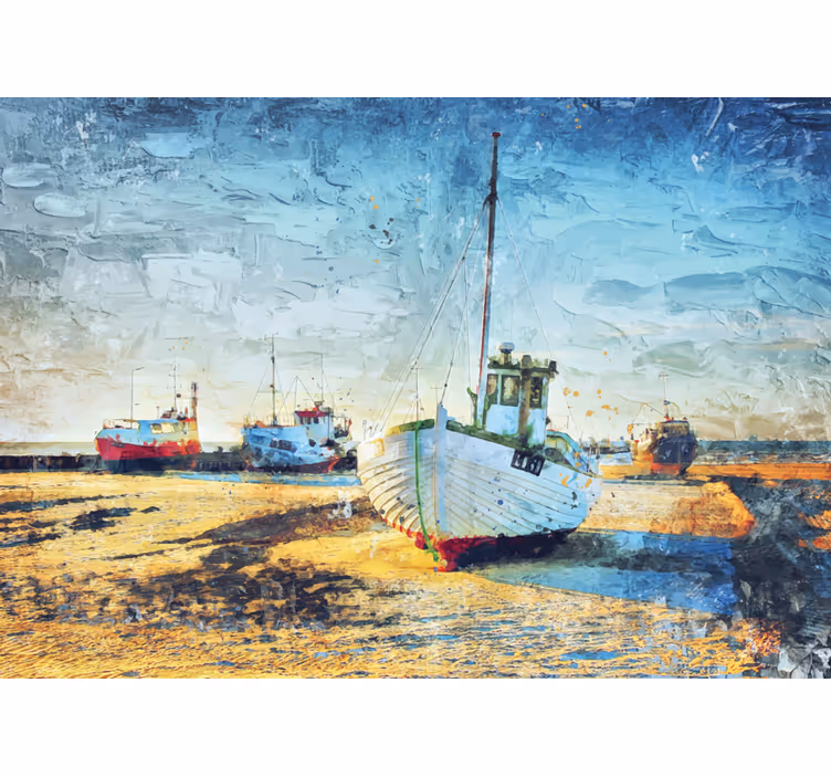 Tapisserie villes et pays bateaux de pêche en bord de mer - TenStickers