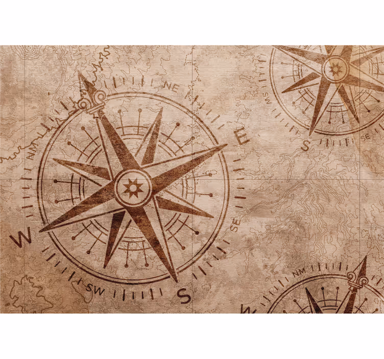 Tapisserie carte du monde étoile nautique compas - TenStickers