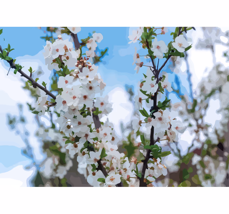 Tapisserie fleur branche de fleurs blanches - TenStickers