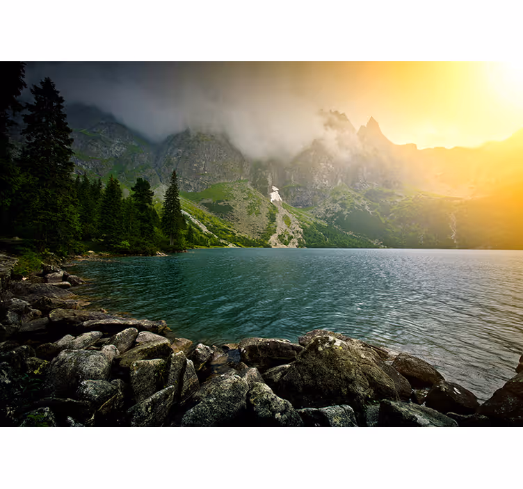 Tapisserie paysage vue sur lac montagneux - TenStickers