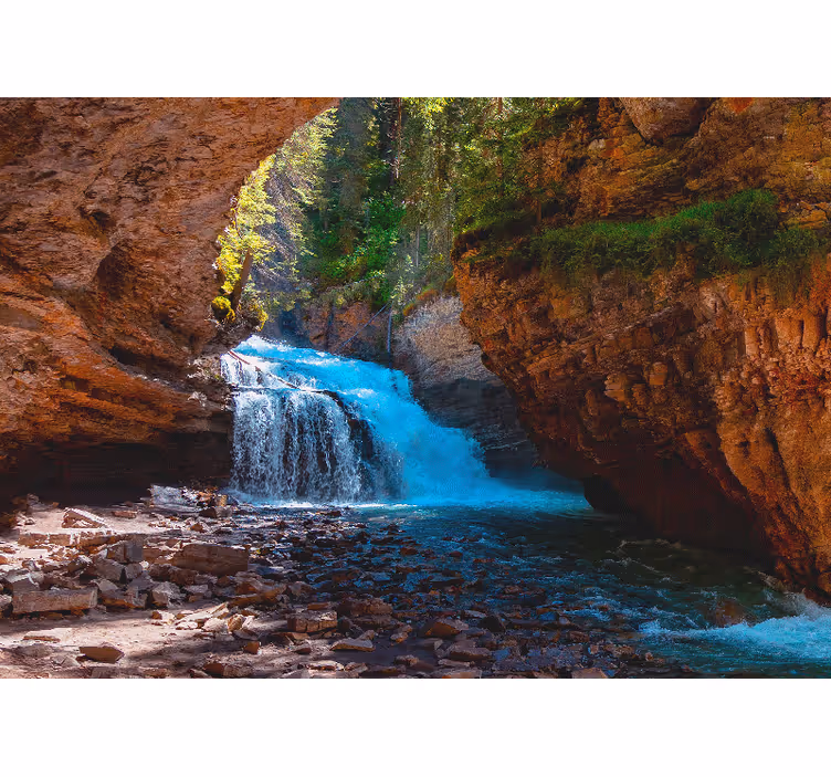 Tapisserie montagne vue sur cascade - TenStickers