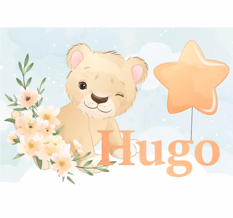 Papier peint chambre bébé Lion mignon pour garçon avec nom - TenStickers