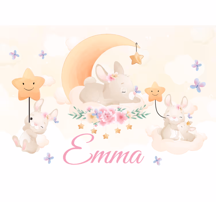 Tapisserie chambre enfant lapin lune Étoiles - TenStickers
