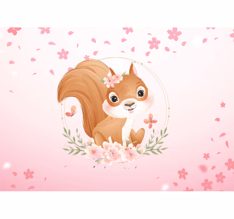 Tapisserie pour chambre bébé portrait de petit écureuil - TenStickers