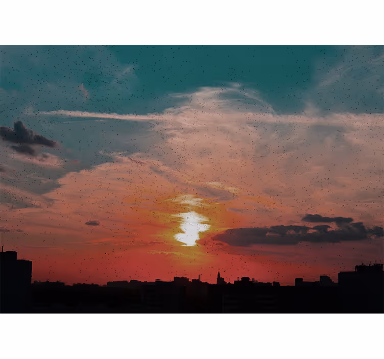 Tapisserie paysage coucher de soleil sur la ville - TenStickers