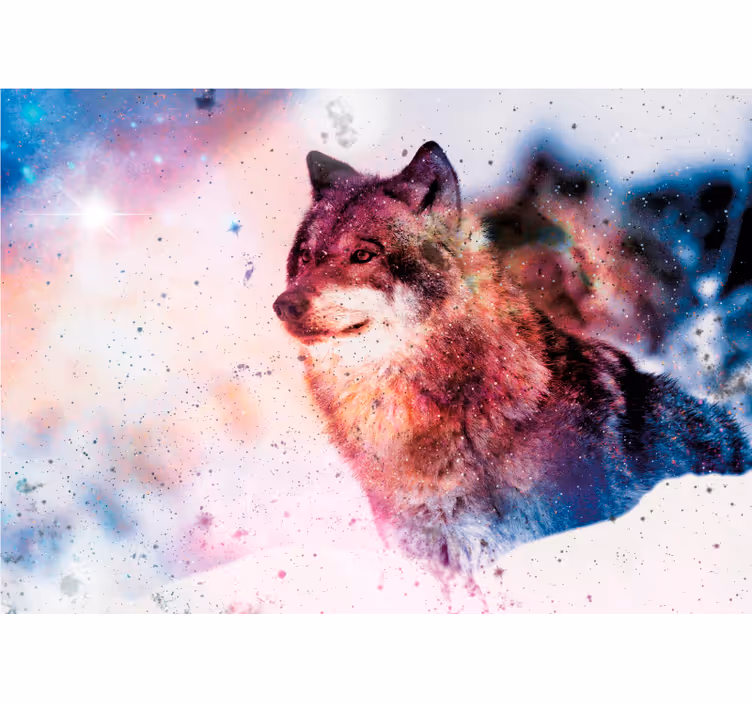 Tapisserie animaux loup cosmique solitaire - TenStickers