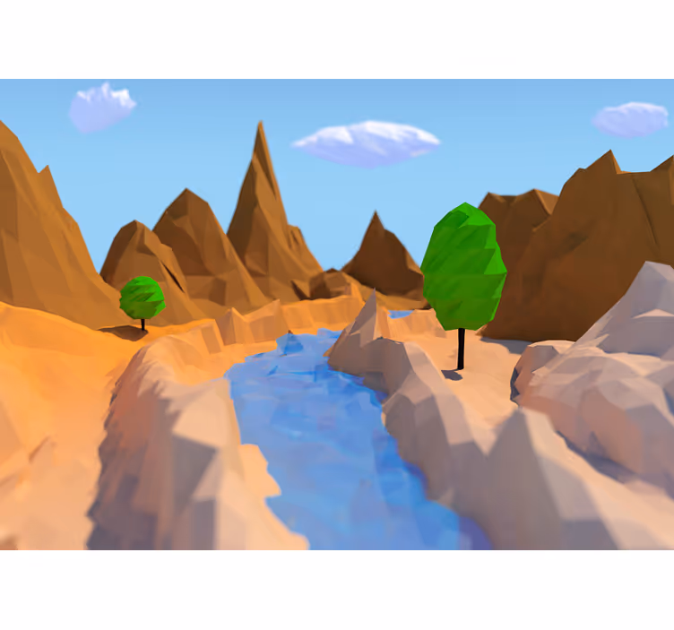 Tapisserie paysage scène de rivière polygonale - TenStickers