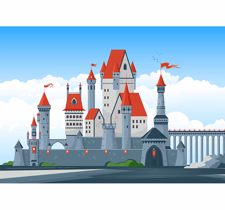 Tapisserie fantaisie château aux toits rouges - TenStickers